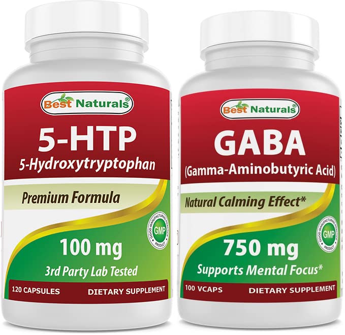 Melhores naturais 5-HTP (5-hidroxitriptofano) 100 mg e GABA 750 mg
