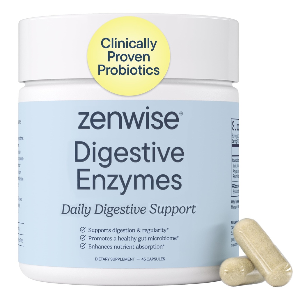 Zenwise Saúde Enzimas Digestivas para Gut Saúde & Bloating Alívio - Multi Enzimas Digestion Suplemento com Probióticos, Bromelain & Papaya para Apoio Digestivo à Saúde - Homens & Mulheres - 45 Contagem