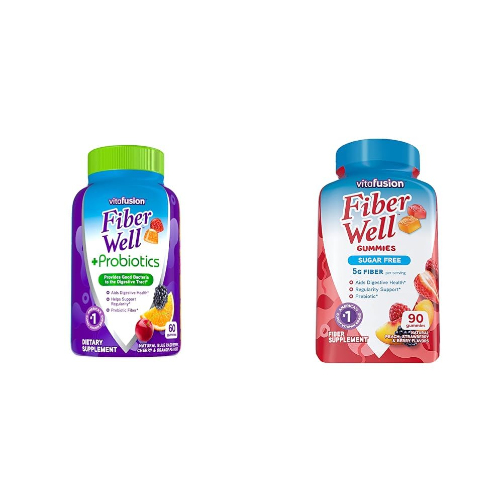 Poço de fibra de vitafusão + chicletes de probióticos para adultos, 60 Count Sugar Free Gummies, 90 Count