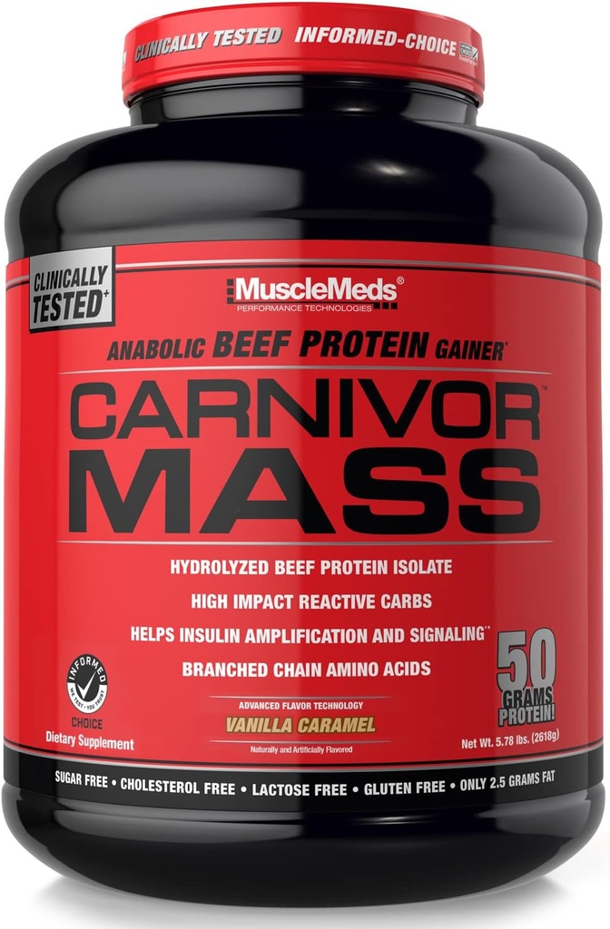 MuscleMeds Carnivor Mass Diet Supplement, Vanilla Caramel, 5.78 Libras (002658)