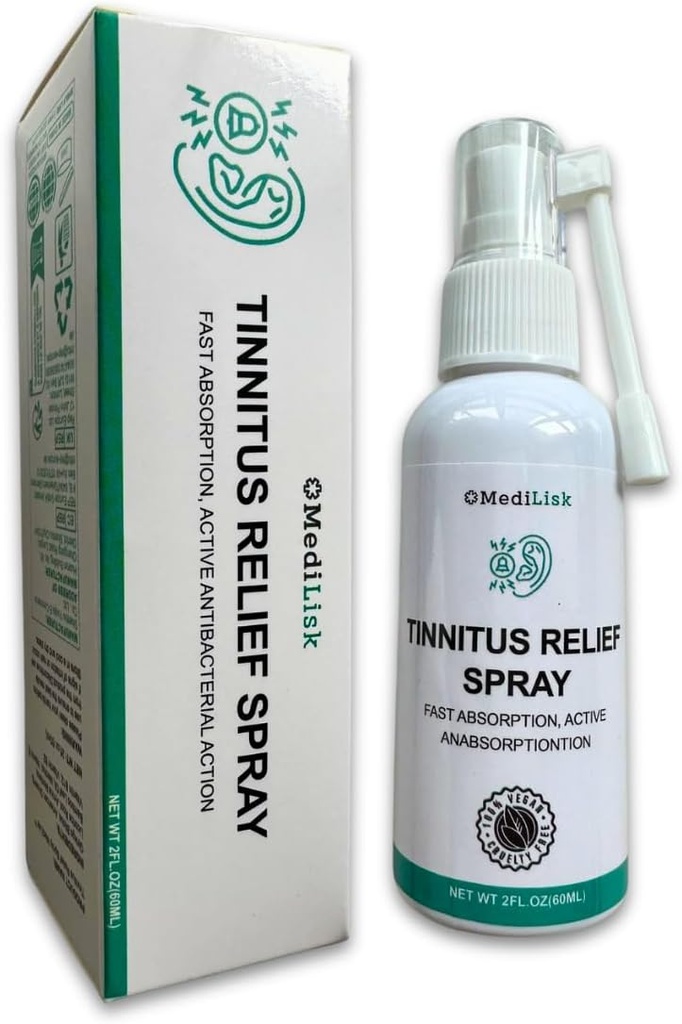 Medilisk Tinnitus Relief Spray – Suporta Alívio de Tinnitus para Ringing Ears – Herbal Ear Care Products – Prevenção de Tratamentos de Tinnitus – Não Esteróide e Hipoalergênico – 1 Fl Oz – Pacote de 1