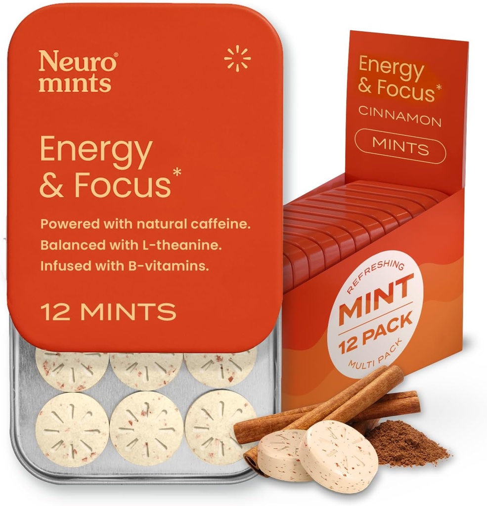 NeuroGum Energia Cafeína hortelã (144 peças) - Açúcar grátis com L-teanina + Cafeína natural + Vitamina B12 & B6 - Nootropic Energy & Focus Supplement for Women & Men - Keto & Vegan, Canela sabor