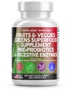 Nutracêuticos limpos Frutas e legumes Suplemento Vermelhos e Verde Superalimentos - Balance of Over 70 Fruit & Vegetal Supplements Cápsulas com Probióticos Prebióticos Enzimas Digestivas - 120 Ct EUA