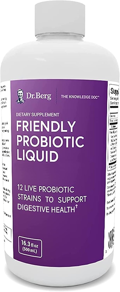 Dr. Berg's Friendly Probiotic Liquid Supplement Drink Mix w/ 12 Live Probióticos Strains & Lactobacillus Acidophilus - Saúde Digestiva, Sistema Imune & Gut Suporte para Homens Mulheres e Crianças - 1 Mês de Fornecimento