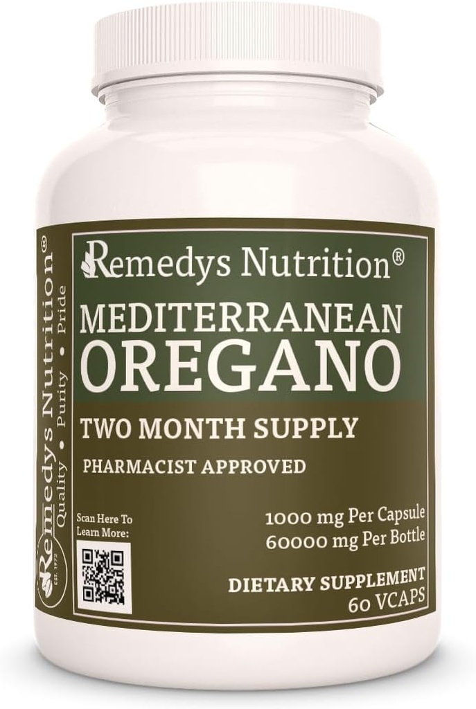 Nutrição Remedy Mediterrâneo Orégano ou 1.000 mg, 60 Vegan Cápsulas Herbal Suplemento Dietário