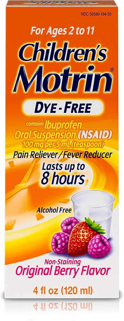 Crianças Motrin Oral Suspensão Medicina para Crianças, 100mg Ibuprofeno, Berry Flavored, 4 fl. oz