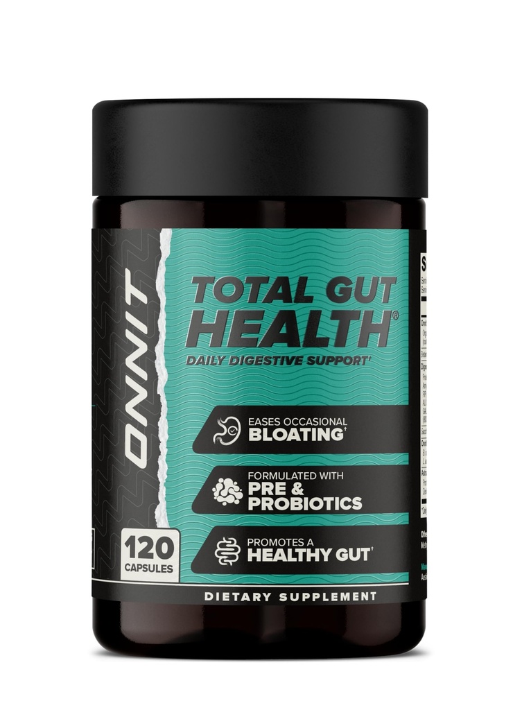 ONNIT Total Gut Health Daily Digestive Support, IGENTM Não-GMO Tested Digestion Supplement for Women and Men with 7 Strains of Probióticos, Prebióticos, Enzimas e Betaine HCL, 120 Count