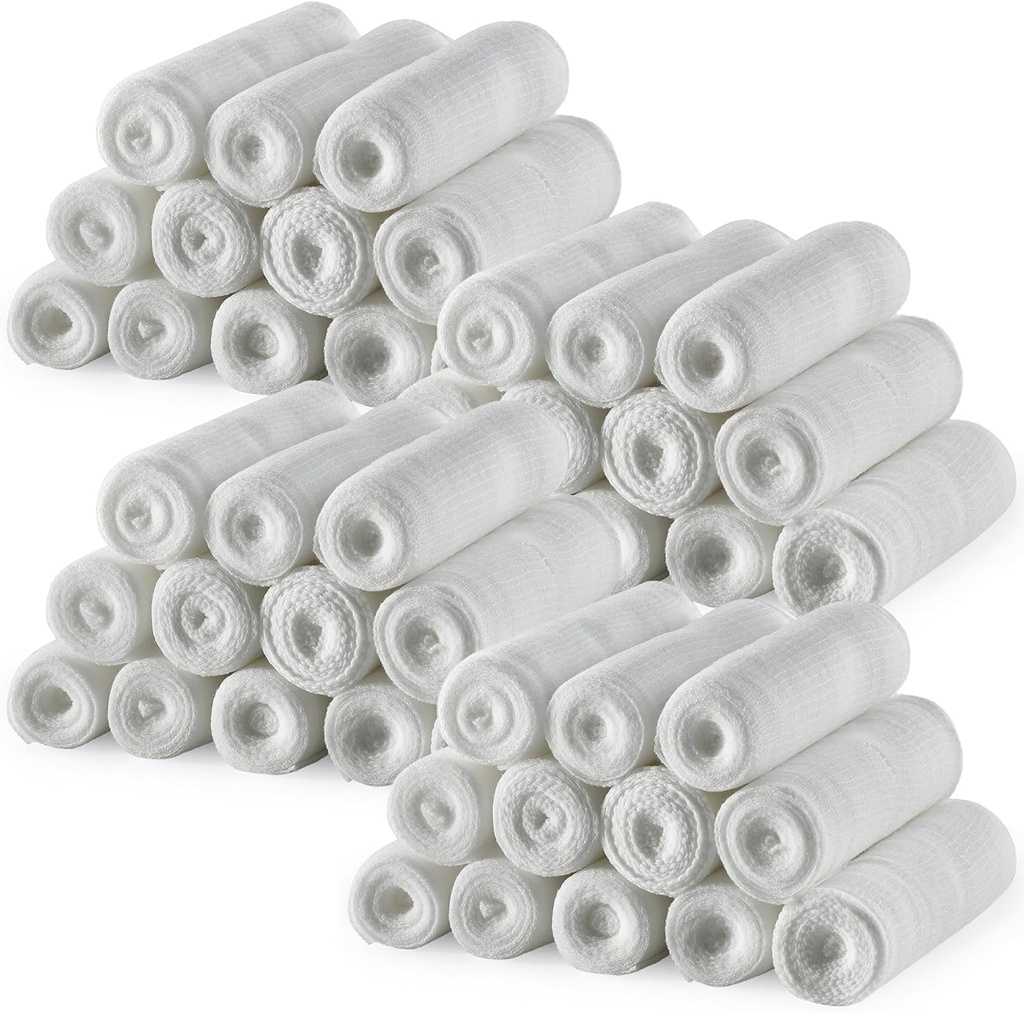 MEDca Gauze Bandage Rolls - 48 Embalagem, 4 em x 4.1 Yards, Gauze grau médico e bandagem de alongamento para curativo de ferida e kit de primeiros socorros