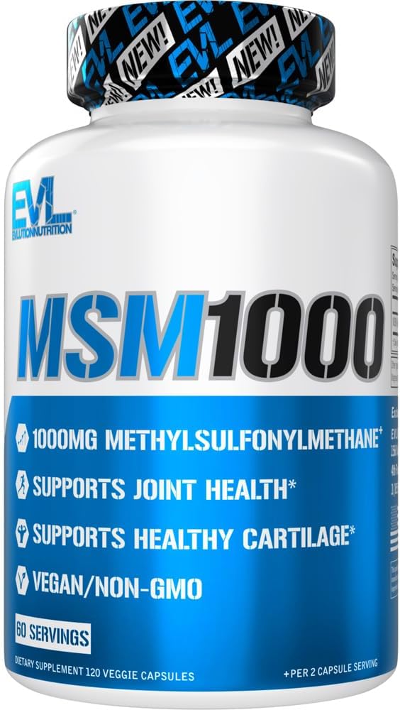 Nutrição por Evluição HSH1000-1000 MG Suplemento de metilsulfonilmetano - Apoio à Saúde Comum - Suplemento de Cartilagem - Vegan + Cápsulas MSM não-GMO - 60 Servings