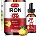 Líquido Suplemento de Ferro para Mulheres e Homens Gotas de Ferro Suplementos de Ferro para Anemia com Folato, Vitamina C, B12 para Flavor de Suporte de Células de Sangue Vermelho-Pineapple, 2 Fl Oz