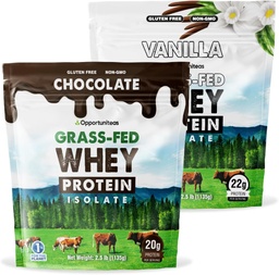 Opportuniteas Baunilha Feita de Baunilha Choco Whey Protein Isolate Powder - 20g de pó de proteína sem adoçantes artificiais, vacas sem hormônios, não OGM - 5lb