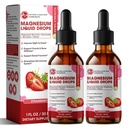 M polegadas Magnésio Glicenato líquido, alta absorção Magnésio líquido gotas com fibra de celulose, bromelaína, vitamina B6, C, D, zinco, magnésio suplemento para crianças e adultos, morango flavor, 2 embalagem