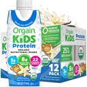 Orgain Organic Kids Nutritional Protein Shake, Baunilha, Snacks de crianças saudáveis, 8g Dairy Protein, 3g Fibra, 22 Vitaminas & Minerals, Sem ingredientes de soja, Sem glúten, Não-GMO, 8.25 Fl Oz (Pacote de 12)
