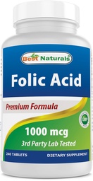 Melhores naturais Ácido Fólico 1000 mcg (Vitamina B9), 240 comprimidos