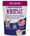 K9 Belly Bliss, All-Natural Gut Health para cães, Vet Aprovado Prebiótico para cães para apoio digestivo diário e alívio da constipação do cão, fácil de usar Topper para alimentos secos e molhados, 30 Scoops.