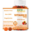 NUTRIÇÃO SHIFAA pastilhas vegetarianas de vitamina D3 para adultos e crianças 45-90 Servimentos, 2.000UI / 1.000UI □ Sem GMO, Sem Glúteo, Sem Gelatina □ Suporta ossos, músculos e vitamina Halal do sistema imunológico
