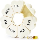 MOLN HYMY grande semanal caixa de pílulas 7 dias, bonito caso de pílulas organizador 1 vez por dia, Floral recipiente de pílulas uma vez diariamente, muito medicamento dispensador para vitamina / óleo de peixe / medicação / suplementos (Milky White)