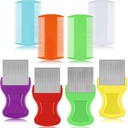 Maitys 8 peças Pinos de pulga Combs Piolhos duplos laterais e Nit remoção cabelo Grooming Plástico e Metal Comb para seres humanos Animais de estimação (3,5 x 2 polegadas, 3,54 x 1,57 polegadas, laranja, azul, roxo, branco)