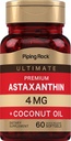 Tubagem Rock Astaxantina 4mg 60 Softgels com óleo de coco , suplemento Extrato de algas , sem OGM, sem glúten