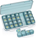 Organizador de comprimidos 4 vezes por dia, caixa de pílulas 4 vezes por dia 7 dias - Acedida Weekly Medicine Box Organizador com caso separado, Dispensador diário portátil de comprimidos para vitamina, Óleos de peixe, Suplementos, Azul