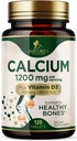 Cálcio 1200 mg com Vitamina D3 - Suplemento de Saúde Óssea, Suplementos de Vitamina D & Cálcio para Mulheres e Homens - Força Óssea, Dentes e Suporte Imune, Comprimidos de Cálcio da Natureza, Engarrafados nos EUA - 120 Comprimidos