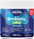 Probióticos para cães 160 mastiga 12 onças – Suporta Gut & Digestion Saúde, Sistema Imune, Estômago e Gás Chateado, Metabolismo, Obstipação, Diarréia e escabelo solto, Pele comichosa e orelhas e alergias