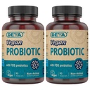 Deva Vegan Probiótico com FOS Prebióticos Suplemento - 2 bilhões de UFC com 100 MG de Prebióticos por Serviço para homens e mulheres - Não-gorduras grátis - Naturalmente prateleira estável - 90 Cápsulas (Pacote de 2)