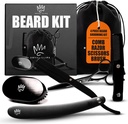 Royal Clips Beard Kit □ Kit de novilhos de barba de 4 peças, escova de barba, pente, tesoura e navalha reta - Presente ideal para homens, marido, namorados, família e amigos