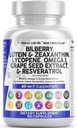 Vitaminas de olho Nutra limpa com Bilberry Lutein e Zeaxanthin Suplementos Lycopene 40mg Resveratrol Sementes de uva Astaxantina para olhos - Cuidados com os olhos Apoio à saúde Olho Vitamina e Suplemento Mineral