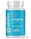 Suplemento Revive MD Vitamina D3, 5000 UI - Colecalciferol de alta potência para suporte imunológico, Absorção de cálcio, Saúde óssea e muscular - Suplemento dietético não-GMO sem enchimento - 60 Softgels