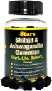 Shilajit Ashwagandha Gummies - Suplemento de suporte imunológico com resina pura de Shilajit - Gummy de Ashwagandha orgânico para estresse, energia e bem-estar, 60 chicletes naturais em forma de estrela