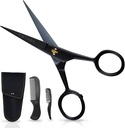 Tesoura de bigode Ontaki para homens - 5-Inch, preto - alemão de alta carbono aço Bevel-Edge para precisão - barba cortando tesouras - inclui kit de rooming com bigode & barba pentes e bolsa de transporte