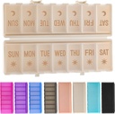 Organizador de comprimidos dobrável 2 vezes por dia w / etiquetas gravadas -Proteção dupla e portátil semanal AM PM caixa de pílulas, 7 dias de medicamento recipiente, grande caso de comprimido viagem para semana Suplemento diário Vitamina - Khaki