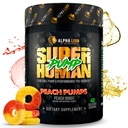 ALPHA LION Bomba sobre-humana Pré-treino em pó, Cafeína Nootrópico e Stim Suplemento pré-treino gratuito, Fortalecedor de óxido nítrico, Gainer muscular, Energia e Foco (42 Servings, Sabores de bombas de pêssego)