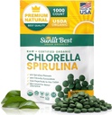 Sunlit Melhores comprimidos de chlorela espirulina - Orgânico USDA, Premium Spirulina e chlorela Comprimidos 1000 Conde - Sun chlorela Puro Superalimento Natural com algas, Enzimas Clorofila & Proteína Vegan