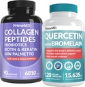 27-em-1 Pele de cabelo e unhas Vitaminas (6810mg) w/biotina e Colágeno Crescimento do cabelo Vitaminas com Probióticos e Serra Palmetto, 90 ct - 28-em-1 Quercetina com Bromelaína para a Defesa Diária Imune (120ct)