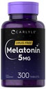 Carlyle Melatonina 5mg .. 300 comprimidos .. Suplemento gratuito de drogas .. Vegetarian, Non-GMO, Gluten Free