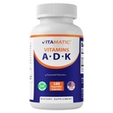 Vitamina ADK Vitamatic Suplemento, 180 Veg Cápsulas, Vitaminas de alta potência A, D3, K2 para a saúde óssea, Absorção de cálcio, Não-GMO, Sem glúten