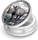 Caixa de pílulas-3 Compartimento Pequeno caso de pílulas para bolsa e bolso Mini suporte de pílulas de metal container de viagem do comprimido para segurar suplementos sem vitaminas BPA (Rhinoceros)
