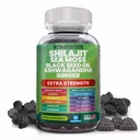 Shilajit Gummies com Irish Sea Moss Black Seed Oil Ashwagandha Ginger Elderberry Vitamina D3 Chlorophyll Turmeric Bladderwrack Força avançada fórmula resina Shilajit para homens e mulheres