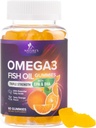 Omega 3 pastilhas de óleo de peixe - Apoio à saúde do coração Omega 3 Suplemento Gummy para adultos e crianças com alta absorção DHA e EPA, articulação e suporte cerebral, delicioso sabor laranja óleo de peixe vitaminas, 60 pastilhas