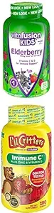 Pacote de Vitafusion Kids Elderberry Gummy Vitaminas, 60Ct + Lil Critters Kids Imune C Gummy Suplemento: 60 ou 120mg Vitamina C por serviço, 190 contagem (95-190 dia de fornecimento)