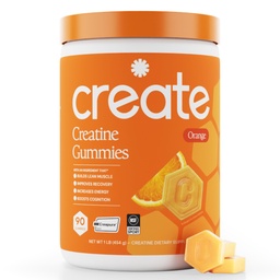 Criar Creatina Mono-hidratado Gummies para homens e mulheres, aumentar o foco, força, e resistência, fórmula anti-melting, Vegan, Sem glúten, Não-GMO, 1.5g de Creatina por Gummy (Orange, 90 ct)
