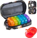 Serfeymi Organizador de pílulas de viagem semanal 2 vezes um dia AM PM atualizado Rainbow Pill Box 7 dia com Zipper portátil PU Caixa de pílulas de couro, Medicina Organizador de pílulas, vitaminas, óleo de peixe - Preto 02