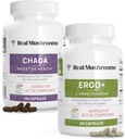 Cogumelos reais Ergothioneine (60ct) e Chaga (120ct) Pacote com Shiitake e Oyster Mushroom Extract - Longevidade, Saúde Digestiva - Vegan, Glúten Livre, Não-GMO - Suporte Natural para envelhecimento saudável