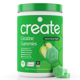 Creatina Gummies mono-hidratada para homens e mulheres - Aumentar o foco, força, e resistência, Fórmula anti-melting, Vegan, Gluten-Free, Não-GMO, 1.5 Gram Creatine per Gummy (Sour Green Apple, 90 ct)