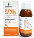 BEE e você Extrair própolis Xarope de tosse w/Vitamina C, Mel calmante, Suporte Imune Natural, Alivio da Garganta Dolorida, Antioxidantes, para Crianças e Adultos, 5 Fl Oz, para Homens e Mulheres