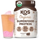 KOS Vegan Protein Powder Erythritol Livre, Chocolate - Organic Pea Protein Blend, planta baseada Superfood rico em vitaminas e minerais - Keto, Dairy Free - substituição de refeições para mulheres e homens, 28 Servings
