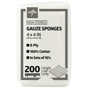 Medline 4 x 4 Inch Gauze Esponjas, Não-Sterile 8-Ply Tecido Gaze, 100% algodão, Ideal para Vestido de Feridas, Cuidados com Feridas, Uso de Primeiros Socorros Geral, Pacote de 200