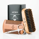 Escova de barba, pente e tesouras conjunto para cuidados masculinos Barba - Escova de cabelo javali Bristle & escova de madeira e tesouras inoxidáveis - Barba Estilhamento, grooming & Shaping Tools